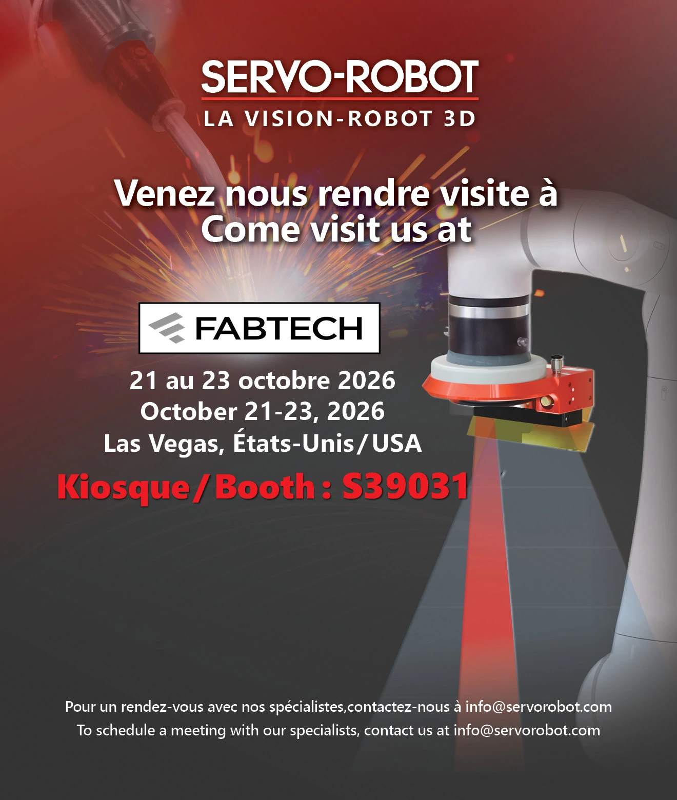 SERVO-ROBOT at FABTECH 2026, Las Vegas, USA, October 21-23, 2026, booth S39031